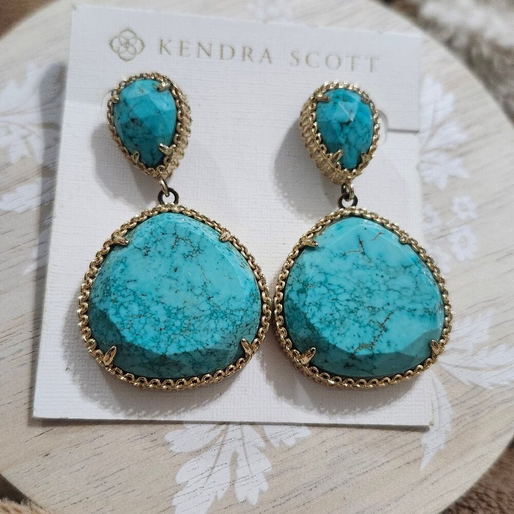 Kendra Scott Turquoise Blue Penny Gold Drop Earrings